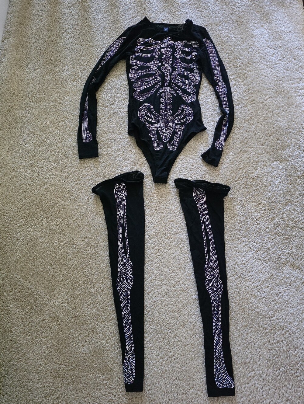NWT Bling Skeleton Costume Set with Rhinestones Sz S Sexy Halloween Burlesque